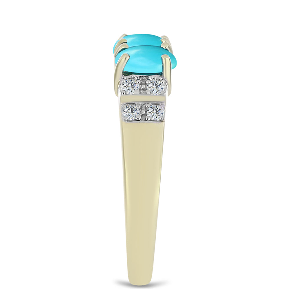 Anel de Prata com Banho de Ouro com Turquesa Bela Adormecida e Topázio Branco 4 