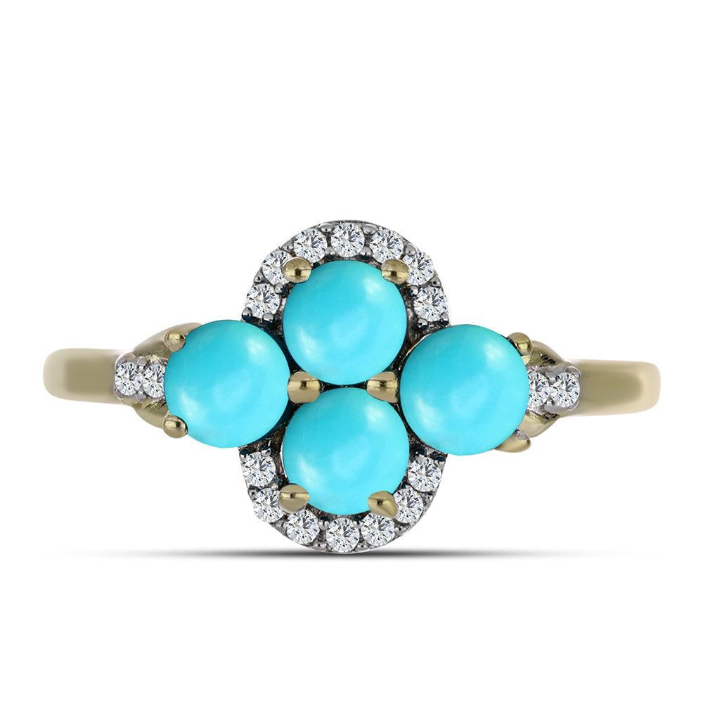 Anel de Prata com Banho de Ouro com Turquesa Bela Adormecida e Topázio Branco 1 