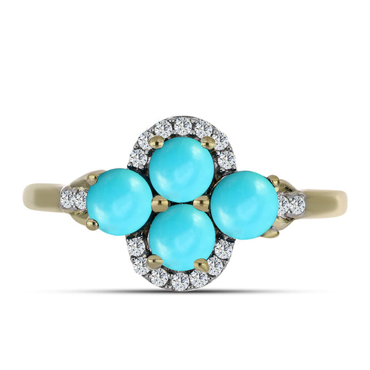 Anel de Prata com Banho de Ouro com Turquesa Bela Adormecida e Topázio Branco