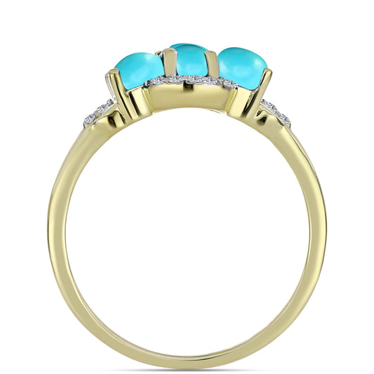 Anel de Prata com Banho de Ouro com Turquesa Bela Adormecida e Topázio Branco