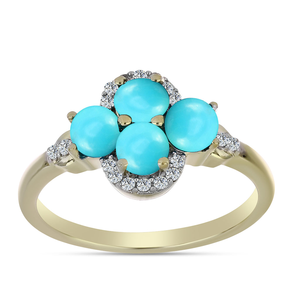 Anel de Prata com Banho de Ouro com Turquesa Bela Adormecida e Topázio Branco 3 