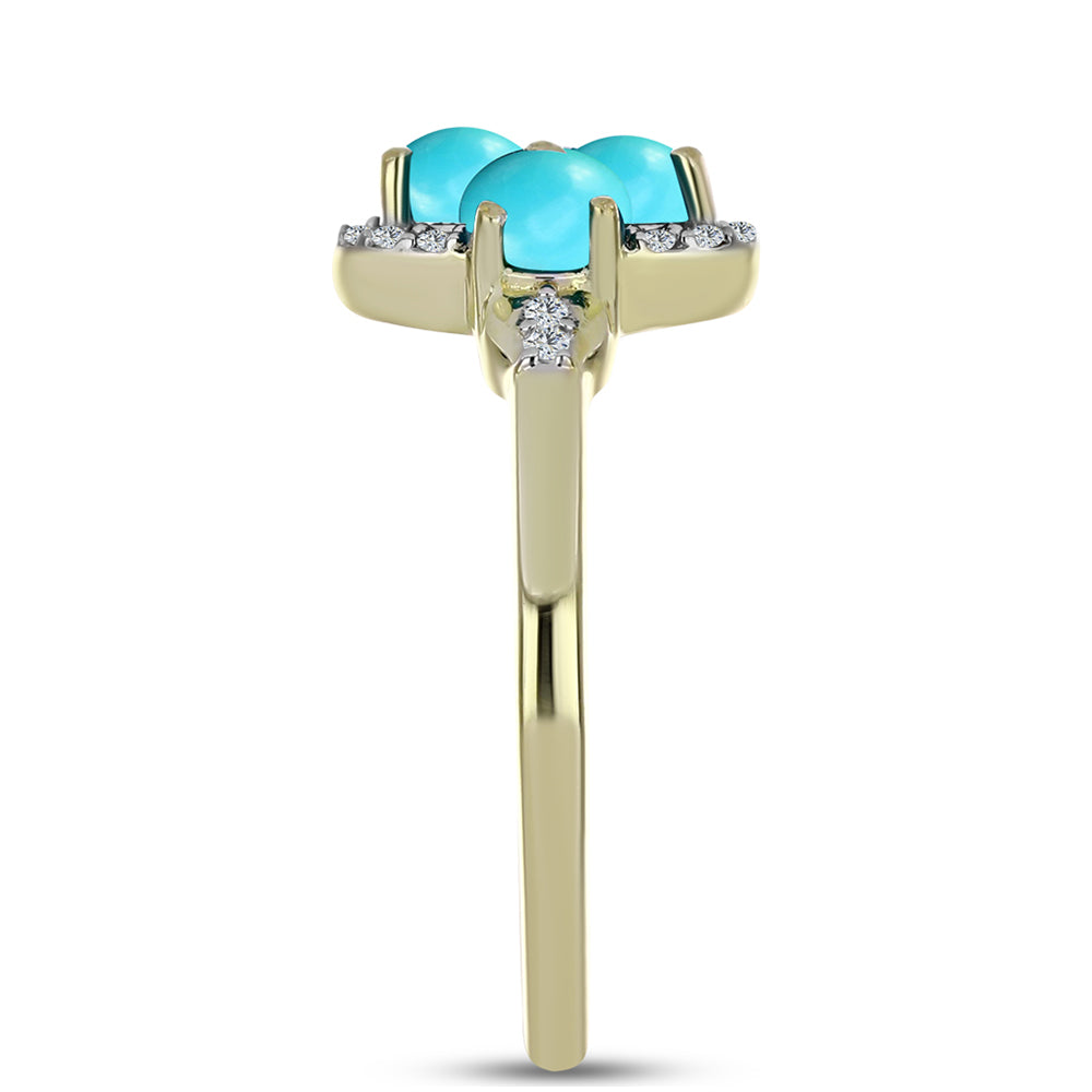 Anel de Prata com Banho de Ouro com Turquesa Bela Adormecida e Topázio Branco