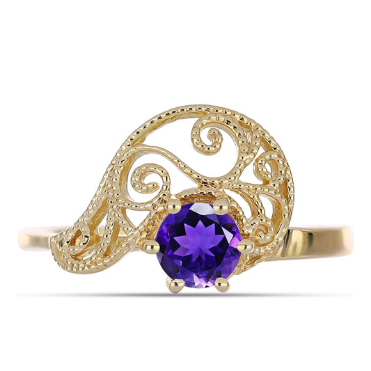 Anel de Prata com Banho de Ouro com Ametista de Marrocos