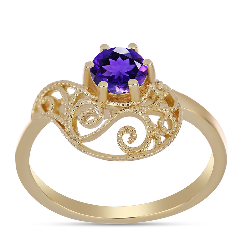 Anel de Prata com Banho de Ouro com Ametista de Marrocos