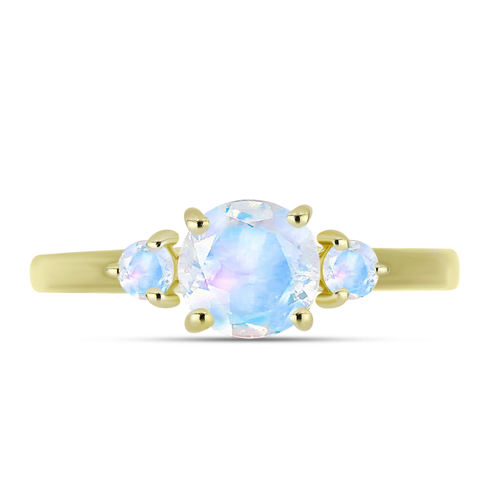 Anel de Prata com Banho de Ouro com Pedra da Lua Arco-íris