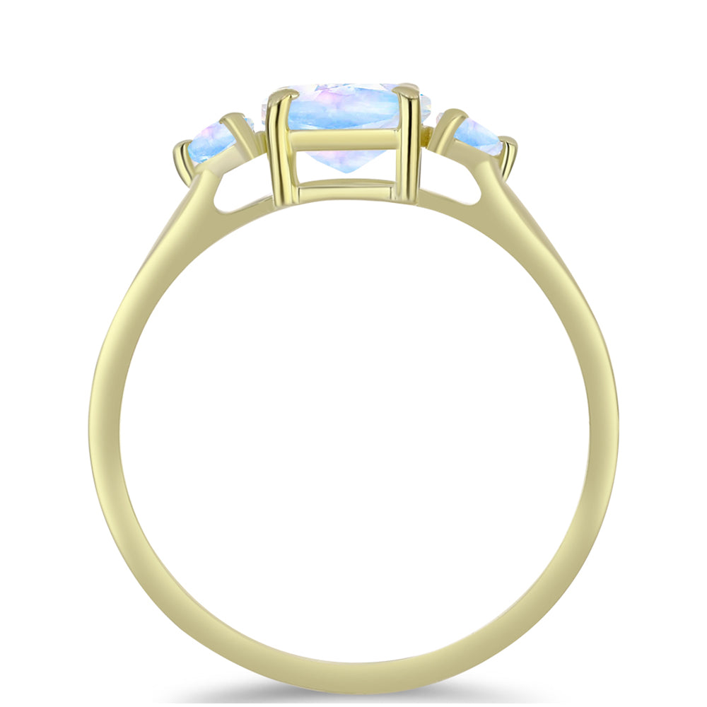 Anel de Prata com Banho de Ouro com Pedra da Lua Arco-íris 2 