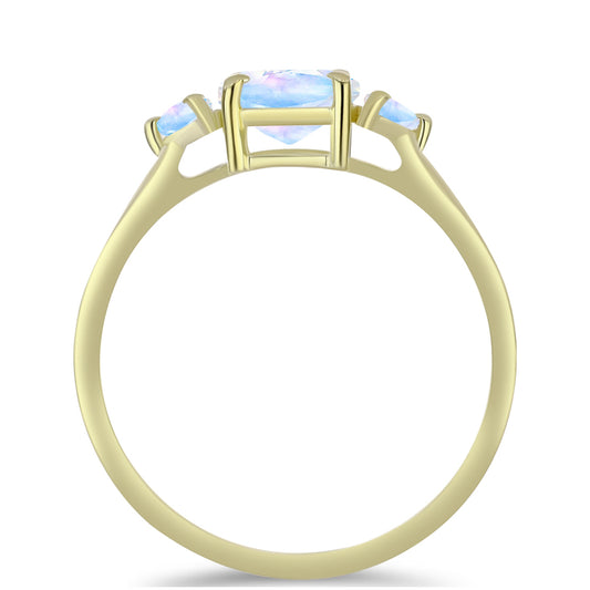 Anel de Prata com Banho de Ouro com Pedra da Lua Arco-íris