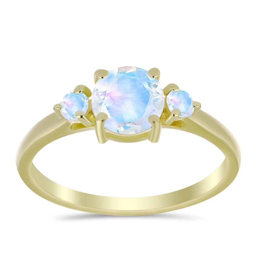 Anel de Prata com Banho de Ouro com Pedra da Lua Arco-íris 3 