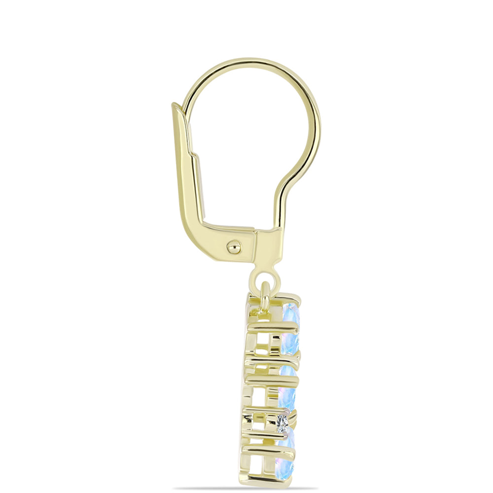 Brincos de Prata com Banho de Ouro com Pedra da Lua Arco-íris e Topázio Branco