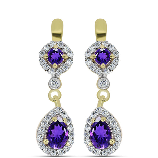 Brincos de Prata com Banho de Ouro com Ametista de Marrocos e Topázio Branco