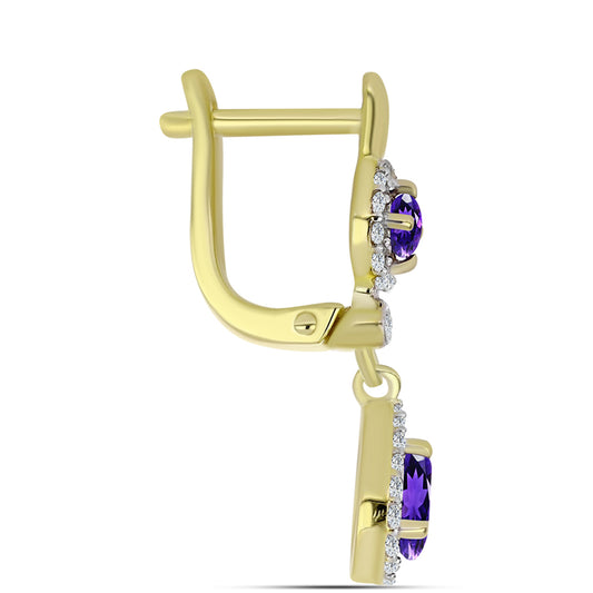 Brincos de Prata com Banho de Ouro com Ametista de Marrocos e Topázio Branco