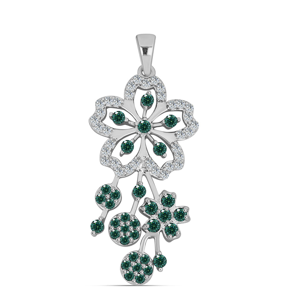 Pendente de Prata com Moissanite Azul Mar Esverdeado e Topázio Branco  Contraste: Cabeca de Veado (800)