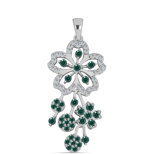 Pendente de Prata com Moissanite Azul Mar Esverdeado e Topázio Branco  Contraste: Cabeca de Veado (800)