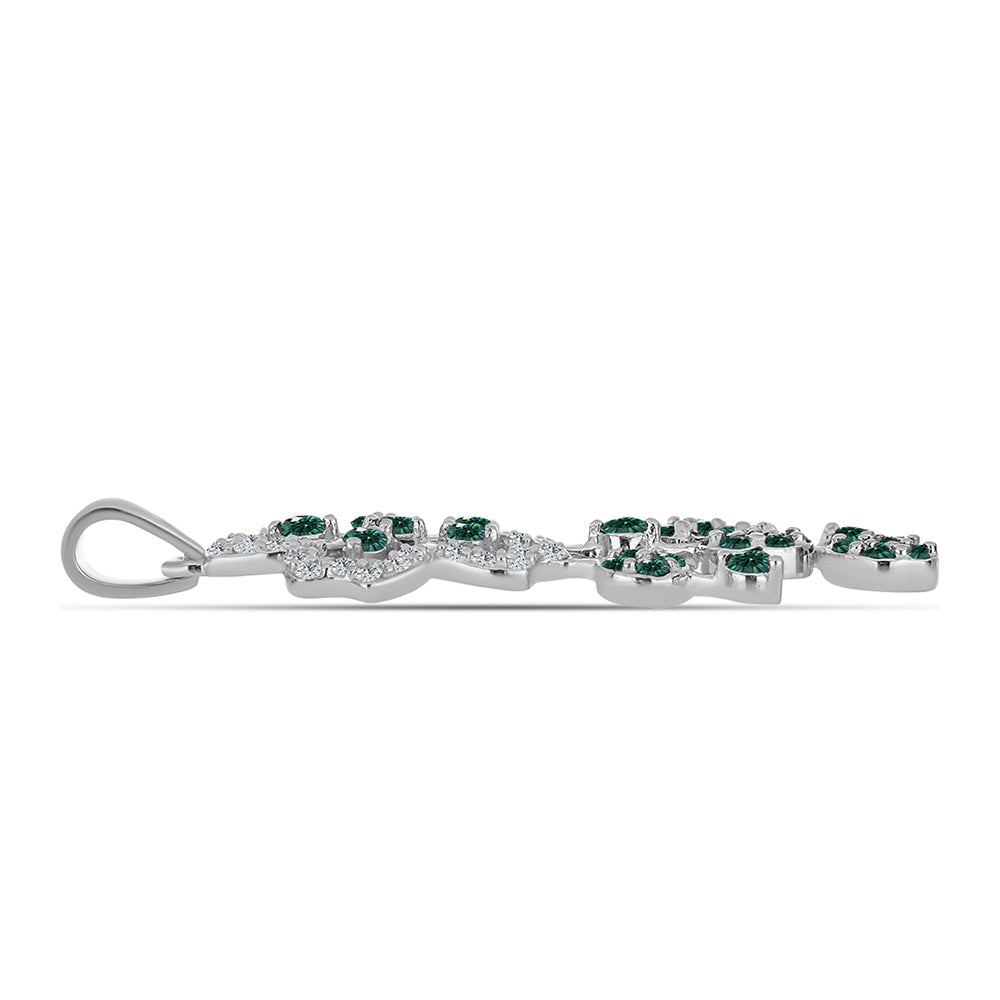 Pendente de Prata com Moissanite Azul Mar Esverdeado e Topázio Branco  Contraste: Cabeca de Veado (800)