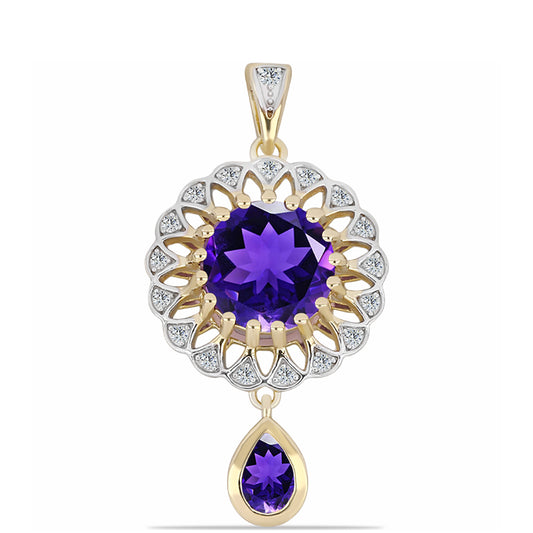 Pendente de Prata com Banho de Ouro com Ametista de Marrocos e Topázio Branco