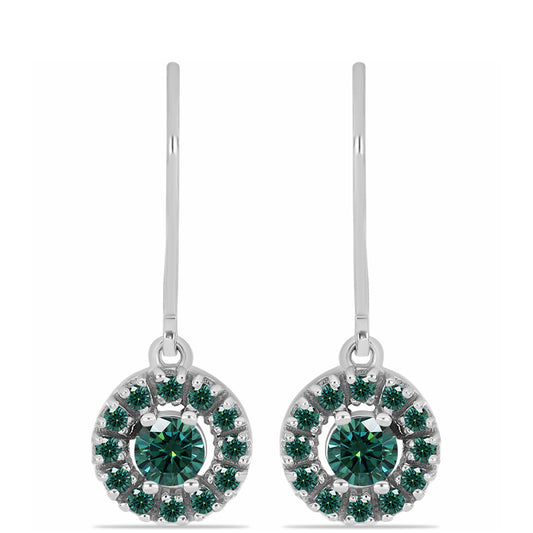 Brincos de Prata com Moissanite Azul Mar Esverdeado