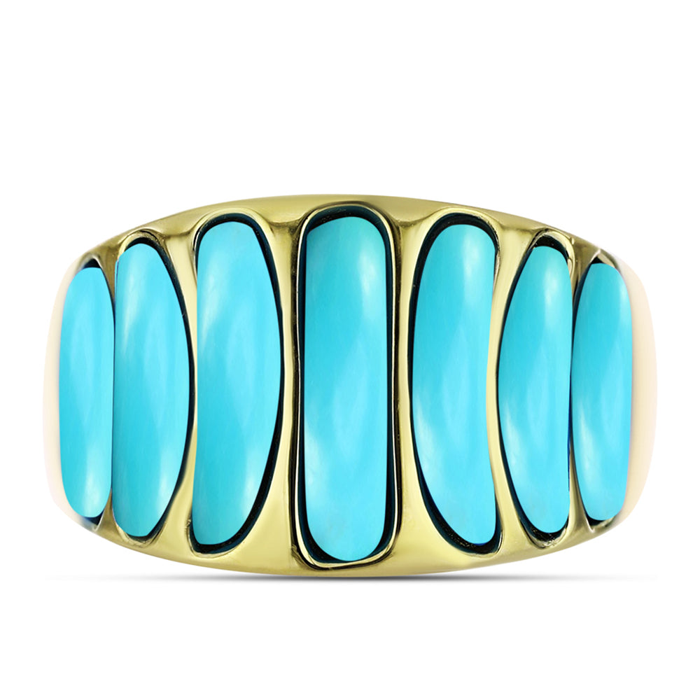 Anel de Prata com Banho de Ouro com Turquesa Bela Adormecida  Contraste: Cabeca de Veado (800) 1 