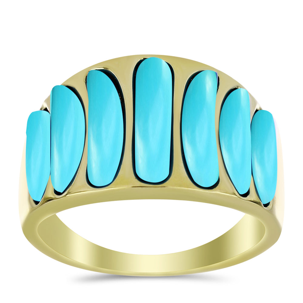 Anel de Prata com Banho de Ouro com Turquesa Bela Adormecida  Contraste: Cabeca de Veado (800)