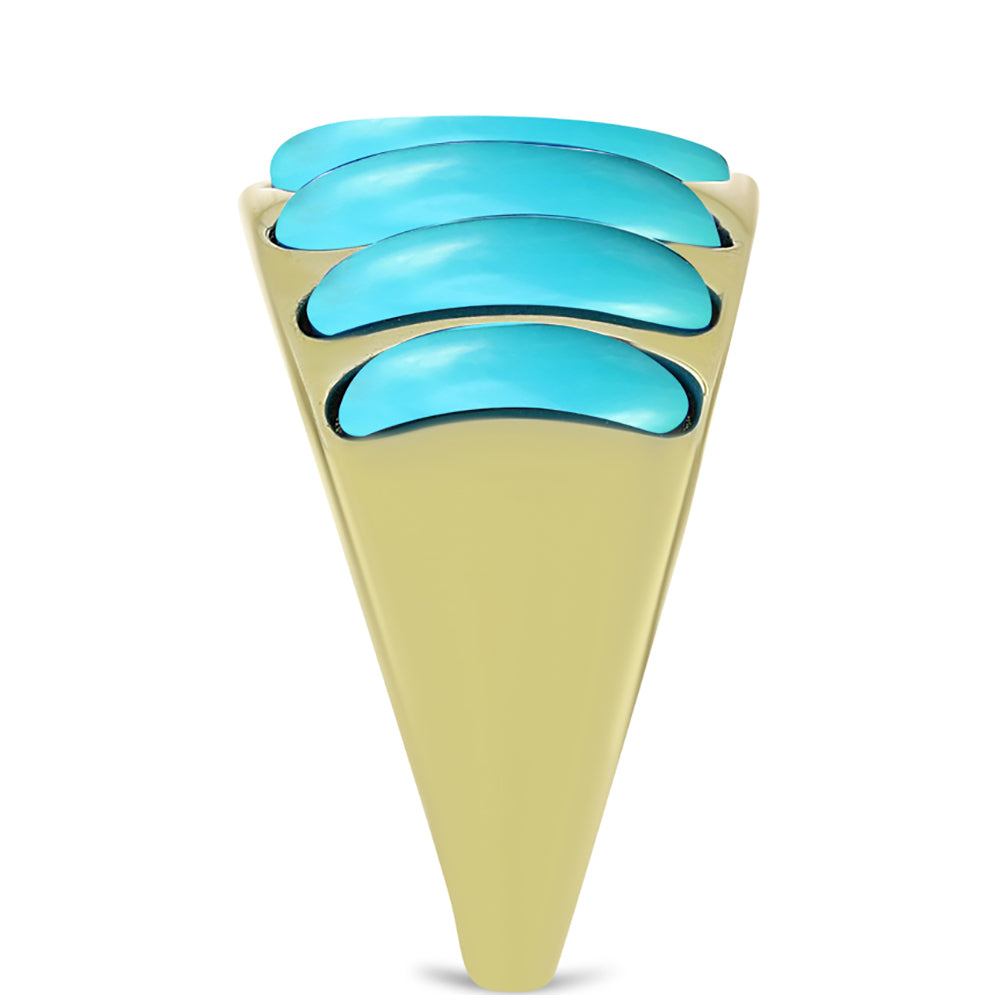 Anel de Prata com Banho de Ouro com Turquesa Bela Adormecida  Contraste: Cabeca de Veado (800)