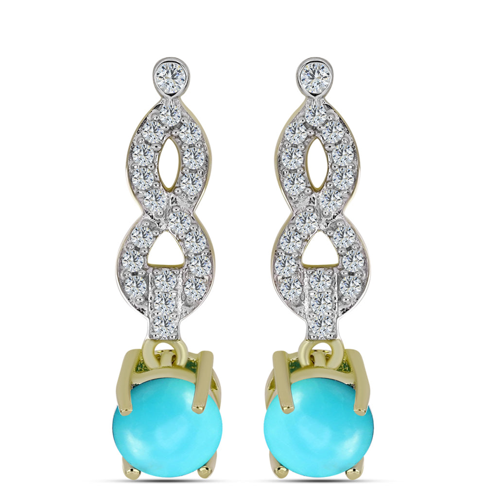 Brincos de Prata com Banho de Ouro com Turquesa Bela Adormecida e Topázio Branco
