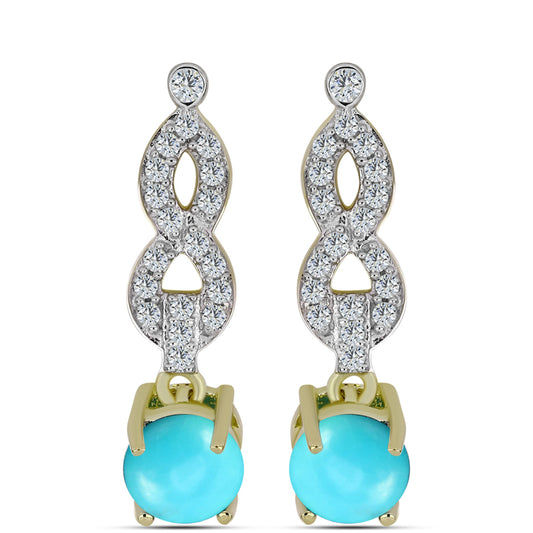 Brincos de Prata com Banho de Ouro com Turquesa Bela Adormecida e Topázio Branco