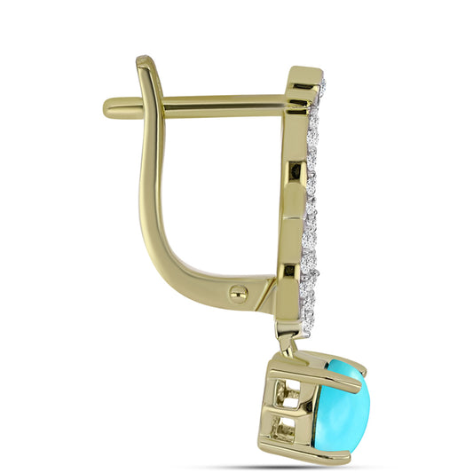 Brincos de Prata com Banho de Ouro com Turquesa Bela Adormecida e Topázio Branco