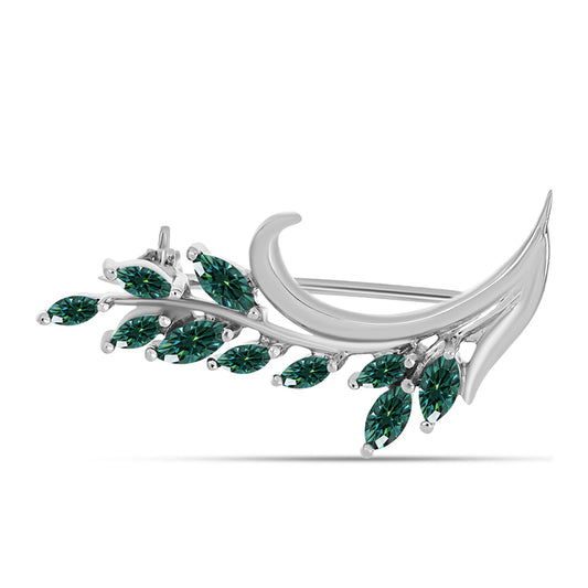 Alfinete de Prata com Moissanite Azul Mar Esverdeado