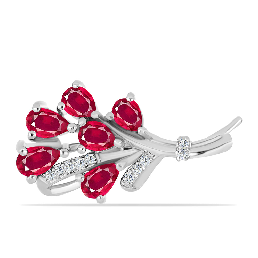 Alfinete de Prata com Rubi de Madagáscar e Topázio Branco