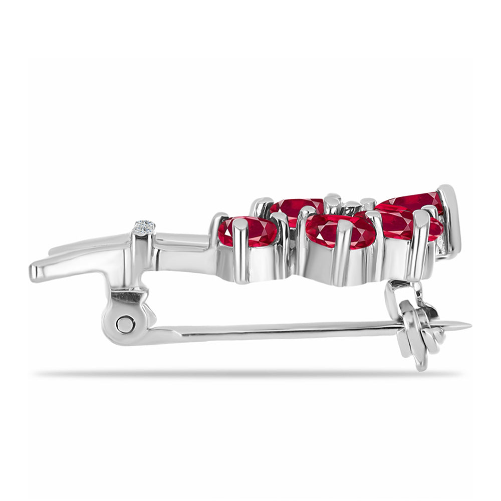 Alfinete de Prata com Rubi de Madagáscar e Topázio Branco 2 