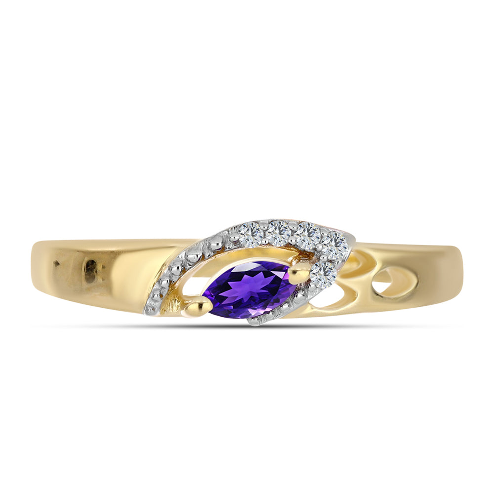 Anel de Prata com Banho de Ouro com Ametista de Marrocos e Topázio Branco