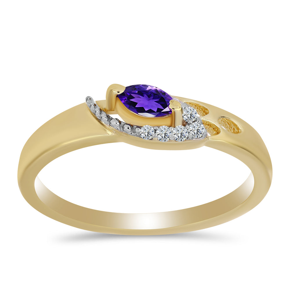 Anel de Prata com Banho de Ouro com Ametista de Marrocos e Topázio Branco 3 