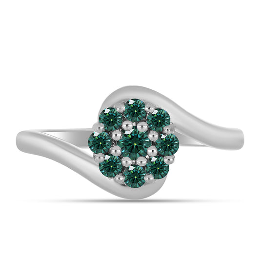 Anel de Prata com Moissanite Azul Mar Esverdeado