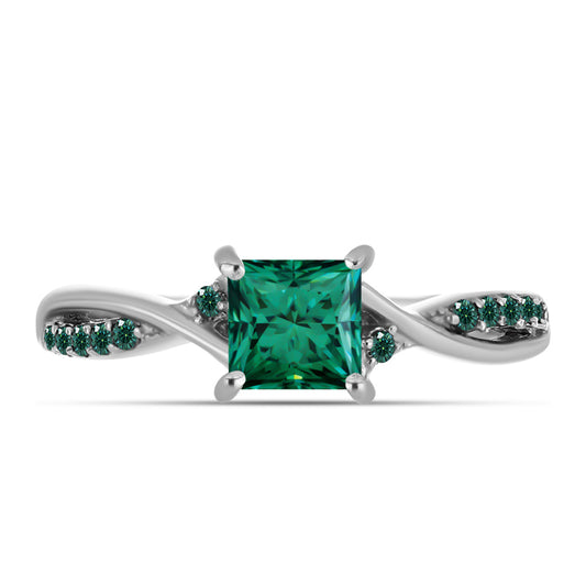 Anel de Prata com Moissanite Azul Mar Esverdeado