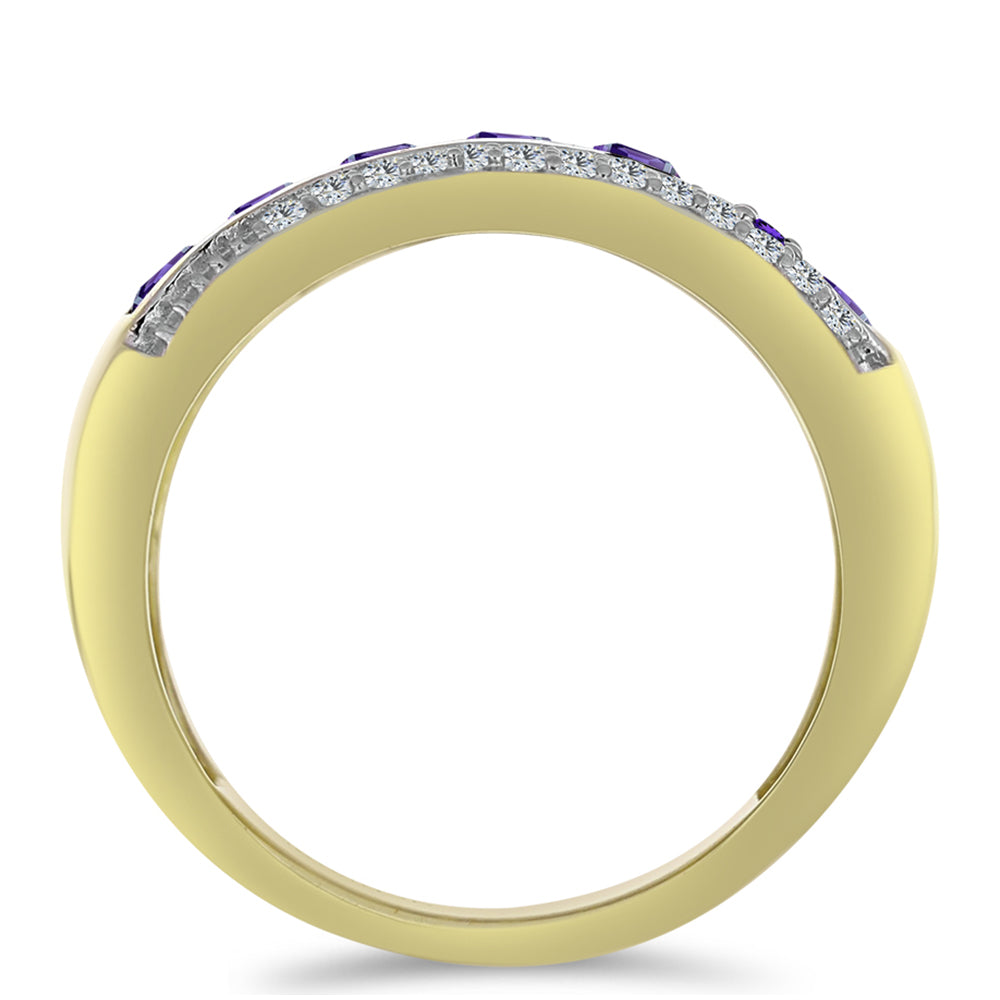 Anel de Prata com Banho de Ouro com Ametista de Marrocos e Topázio Branco  Contraste: Cabeca de Veado (800)