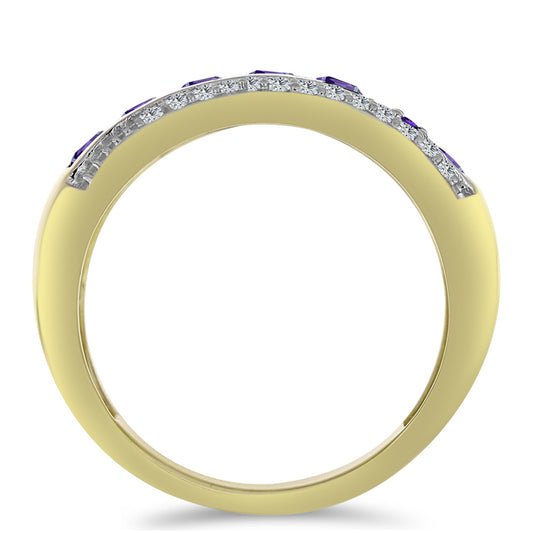 Anel de Prata com Banho de Ouro com Ametista de Marrocos e Topázio Branco  Contraste: Cabeca de Veado (800)