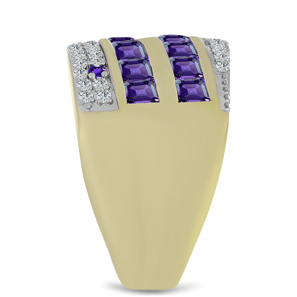 Anel de Prata com Banho de Ouro com Ametista de Marrocos e Topázio Branco  Contraste: Cabeca de Veado (800) 4 