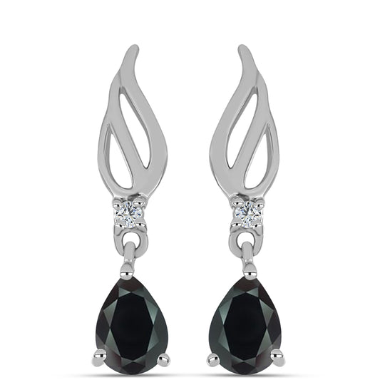Brincos de Prata com Obsidiana e Topázio Branco