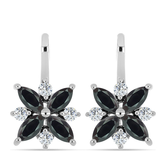 Brincos de Prata com Obsidiana e Topázio Branco