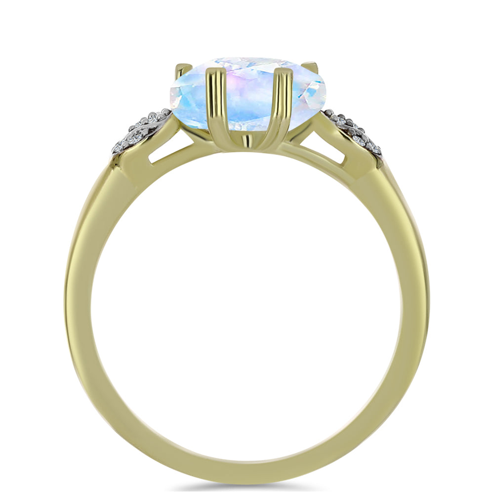 Anel de Prata com Banho de Ouro com Pedra da Lua Arco-íris e Topázio Branco 2 