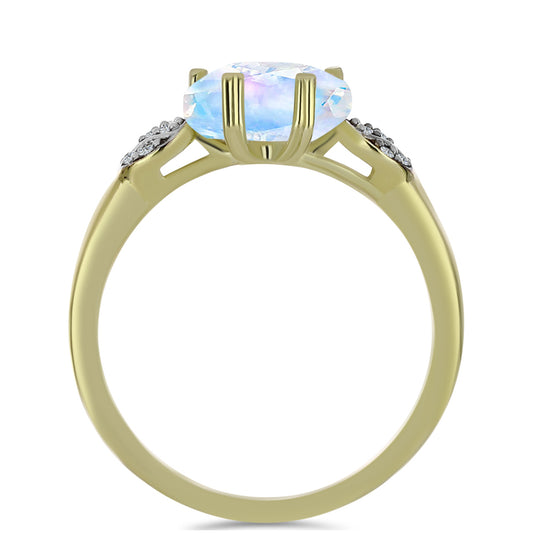 Anel de Prata com Banho de Ouro com Pedra da Lua Arco-íris e Topázio Branco