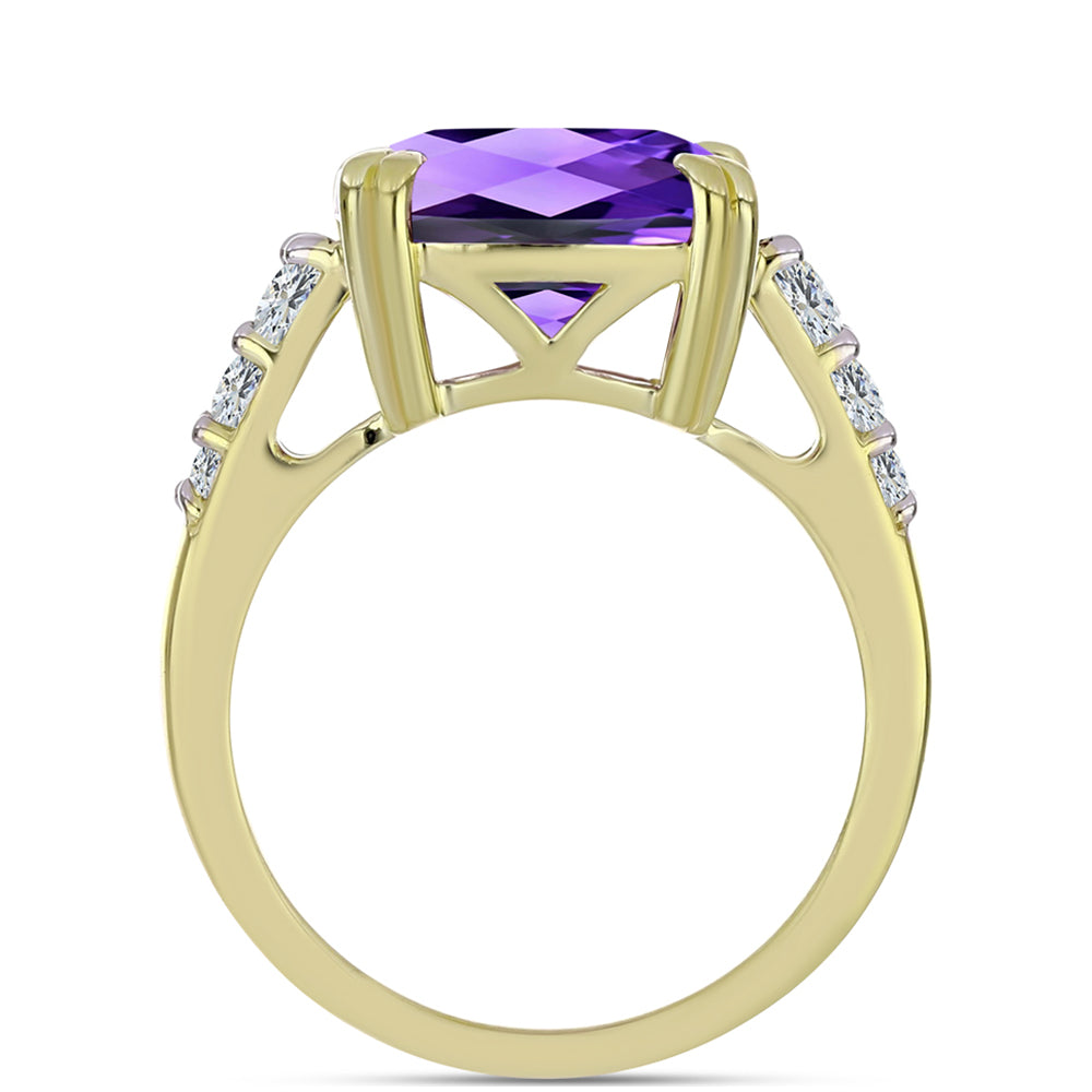 Anel de Prata com Banho de Ouro com Ametista de Marrocos e Topázio Branco  Contraste: Cabeca de Veado (800)