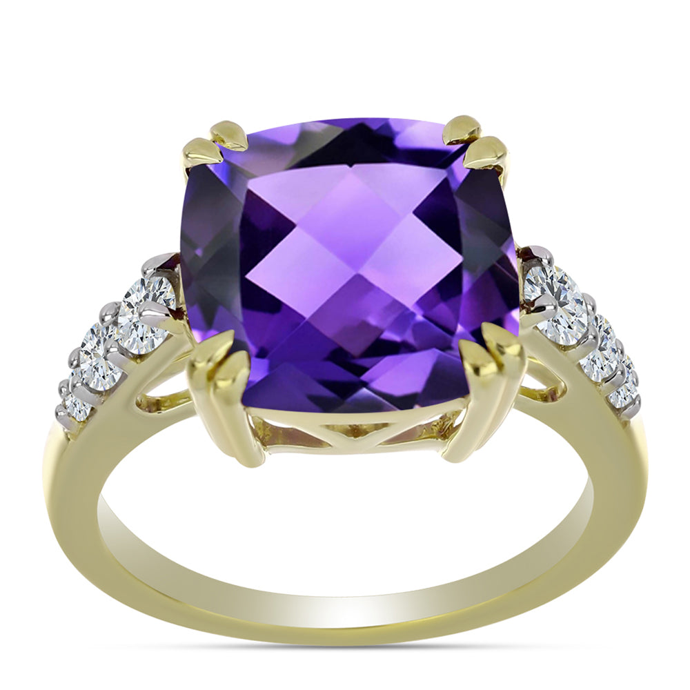 Anel de Prata com Banho de Ouro com Ametista de Marrocos e Topázio Branco  Contraste: Cabeca de Veado (800) 3 