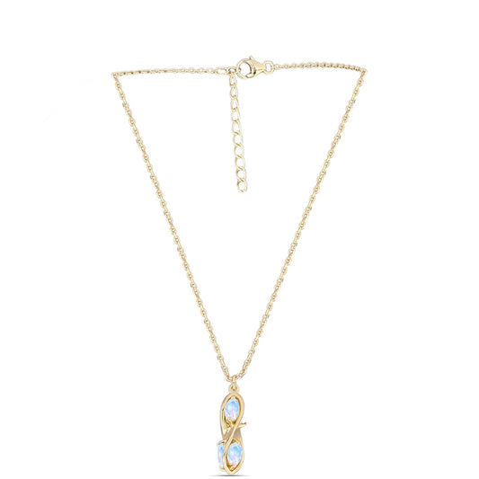 Colar de Prata com Banho de Ouro com Pedra da Lua Arco-íris  Contraste: Cabeca de Veado (800)