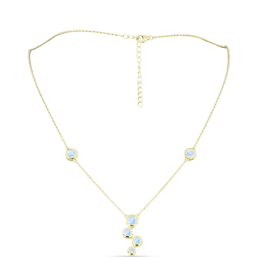 Colar de Prata com Banho de Ouro com Pedra da Lua Arco-íris  Contraste: Cabeca de Veado (800) 1 