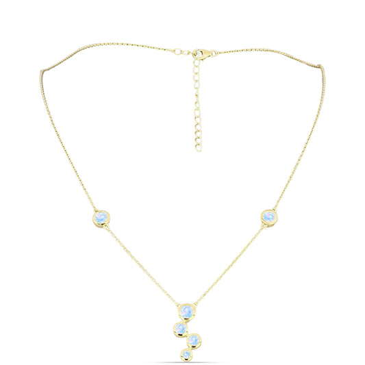 Colar de Prata com Banho de Ouro com Pedra da Lua Arco-íris  Contraste: Cabeca de Veado (800)