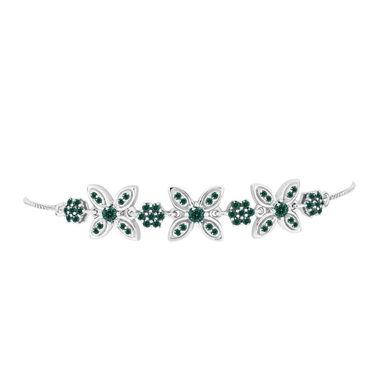 Pulseira de Prata com Moissanite Azul Mar Esverdeado  Contraste: Cabeca de Veado (800)
