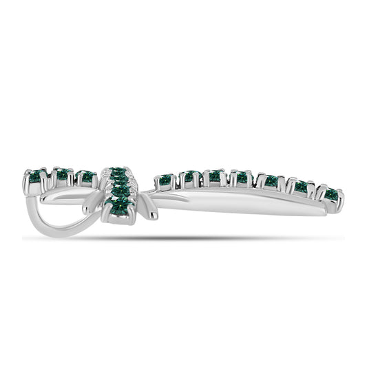 Cruz Pendente de Prata com Moissanite Azul Mar Esverdeado