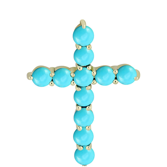 Cruz Pendente de Prata com Banho de Ouro com Turquesa Bela Adormecida