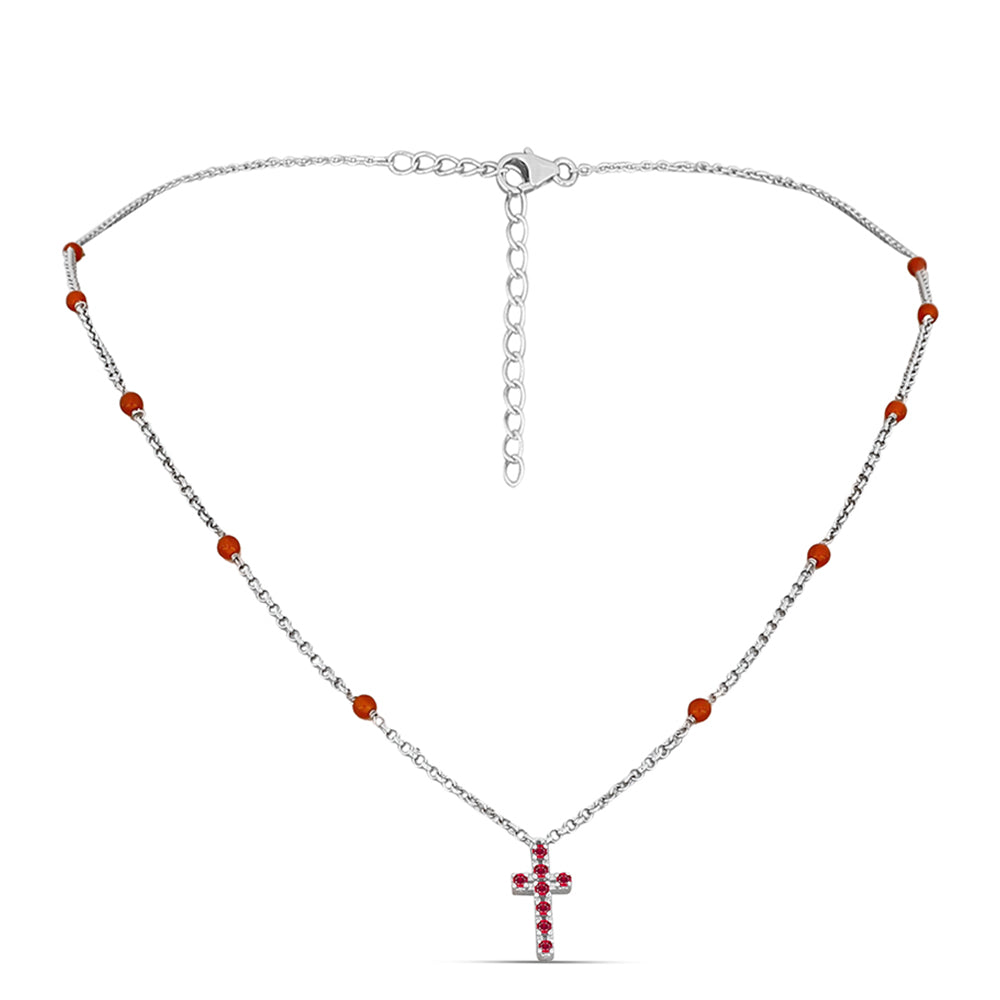 Cruz Colar de Prata com Rubi de Madagáscar e Cornalina  Contraste: Cabeca de Veado (800) 1 
