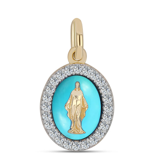 Pendente de Prata com Banho de Ouro com Turquesa Bela Adormecida e Topázio Branco